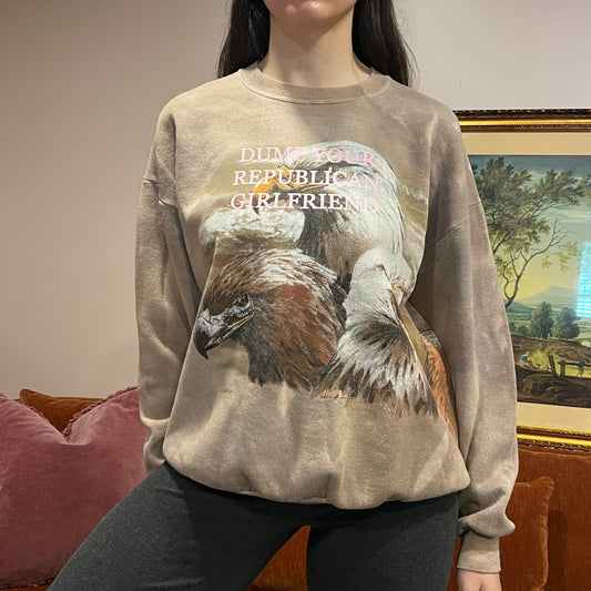 DUMP YOUR REPUBLICAN GIRLFRIEND eagle crewneck with pink text (XL)
