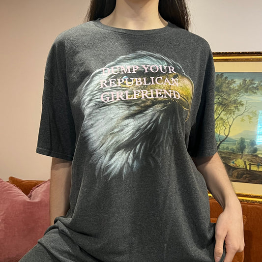 DUMP YOUR REPUBLICAN GIRLFRIEND eagle t-shirt with pink text (2XL)