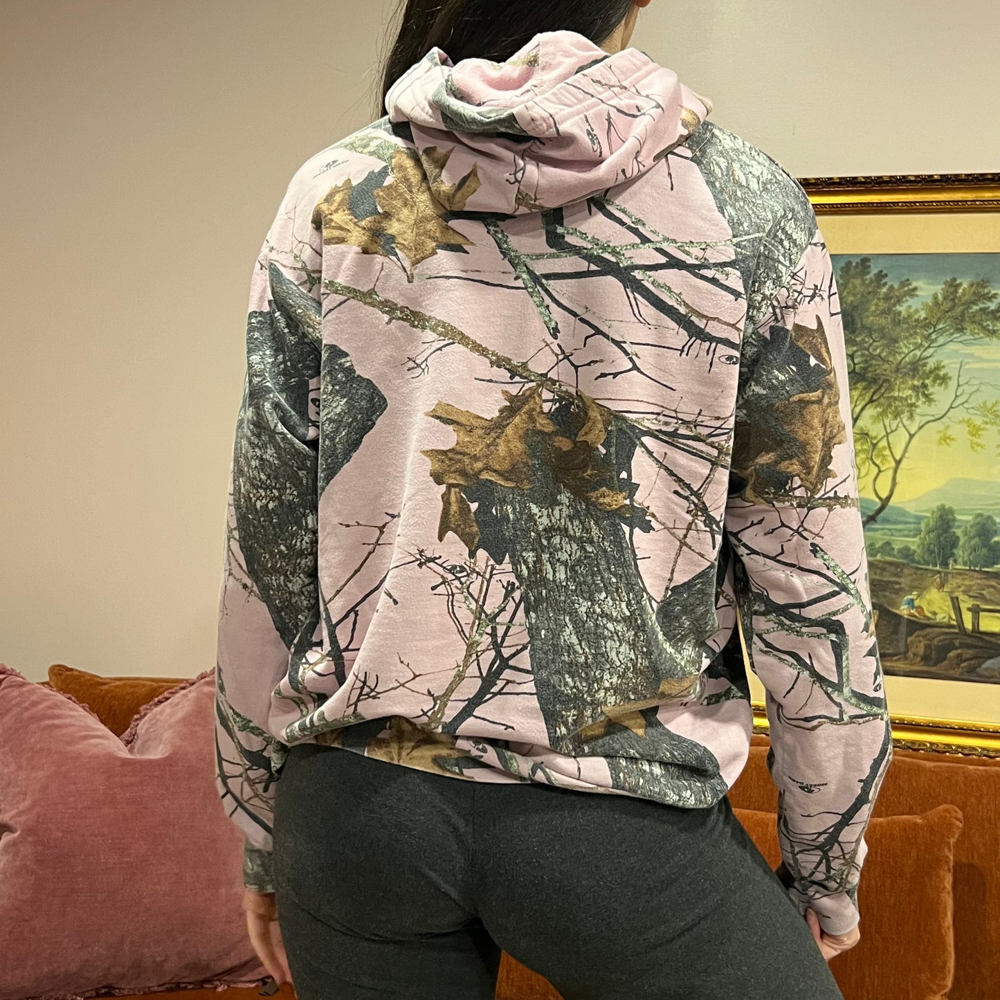 DUMP YOUR REPUBLICAN BOYFRIEND pink camo hoodie with pink text (M)