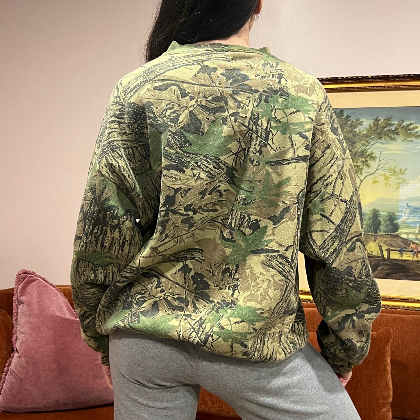 DUMP YOUR REPUBLICAN BOYFRIEND camo crewneck with pink text (XL)