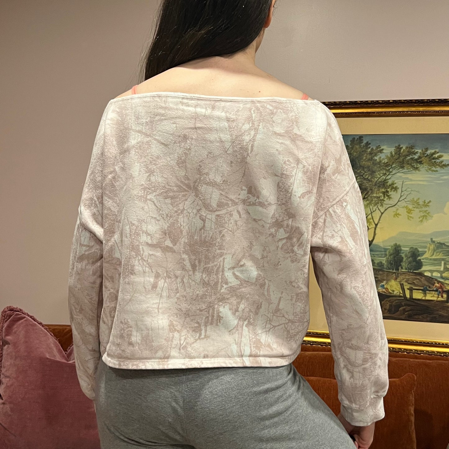 DIVORCE YOUR REPUBLICAN HUSBAND pink camo crewneck with pink text (S)